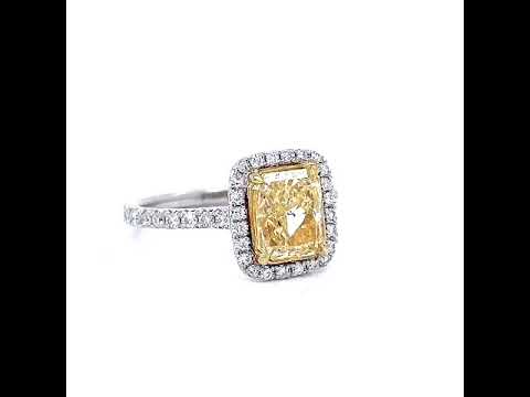 Natural Radiant Cut Fancy Yellow Diamond Halo Ring, in White Gold