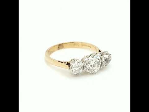 Vintage 3 Stone Ring with Natural European Cut Diamond Art Deco, in Yellow Gold  -Pre-owned
