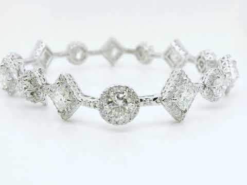 Natural Pear & Round Diamonds Link Bracelet, in White Gold