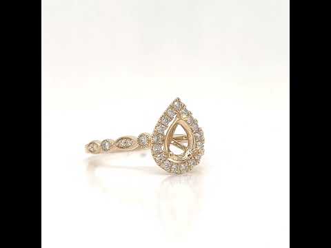 Semi-Mount Fits 7.5 x 5.5 mm with Natural Diamond Halo Ring, in Yellow Gold