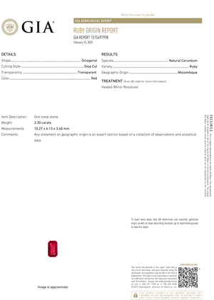 2.30 Carat Red Ruby Emerald Cut GIA