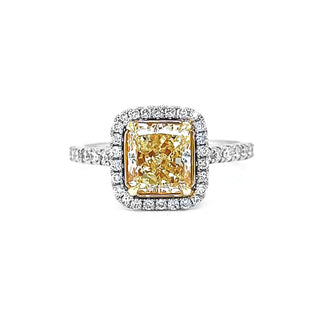 Natural Mined Fancy Yellow Diamond Halo Ring White Gold GIA