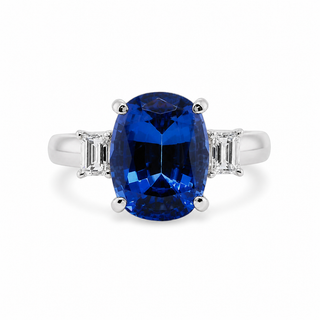 Natural Tanzanite and Diamond 3 Stone Platinum Ring