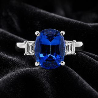 Natural Tanzanite and Diamond 3 Stone Platinum Ring