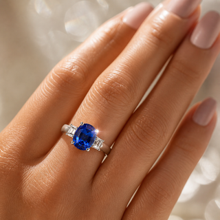 Natural Tanzanite and Diamond 3 Stone Platinum Ring