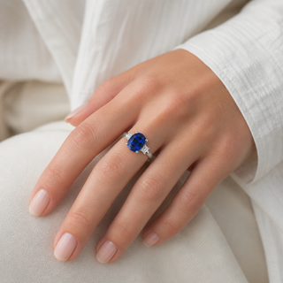 Natural Tanzanite and Diamond 3 Stone Platinum Ring