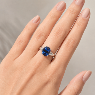 Natural Tanzanite and Diamond 3 Stone Platinum Ring