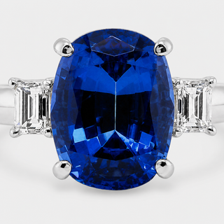 Natural Tanzanite and Diamond 3 Stone Platinum Ring