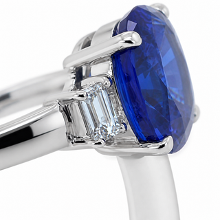 Natural Tanzanite and Diamond 3 Stone Platinum Ring
