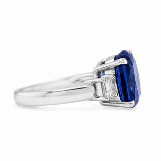 Natural Tanzanite and Diamond 3 Stone Platinum Ring