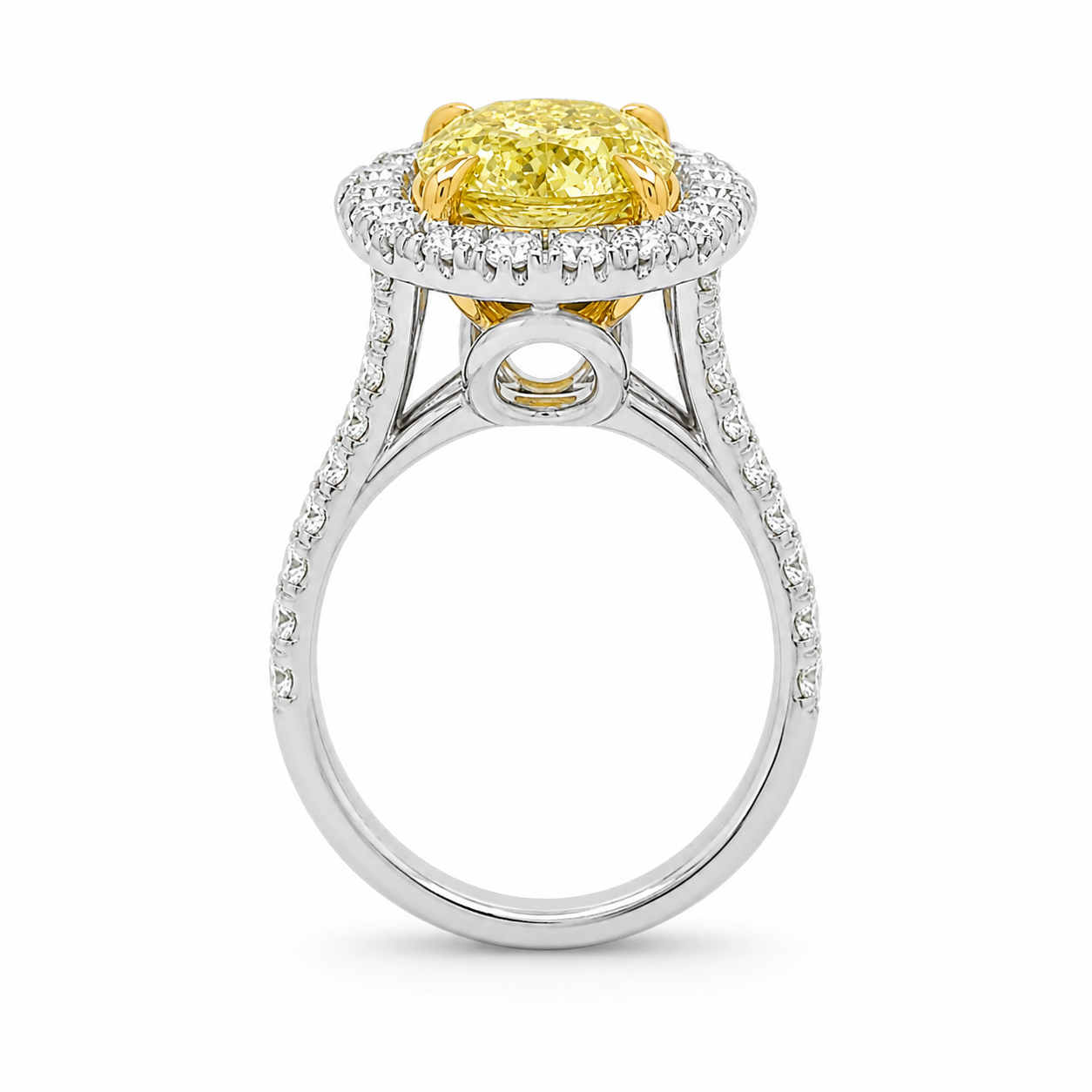 Natural Oval Fancy Light Yellow Diamond Halo Ring 18KT Yellow Gold