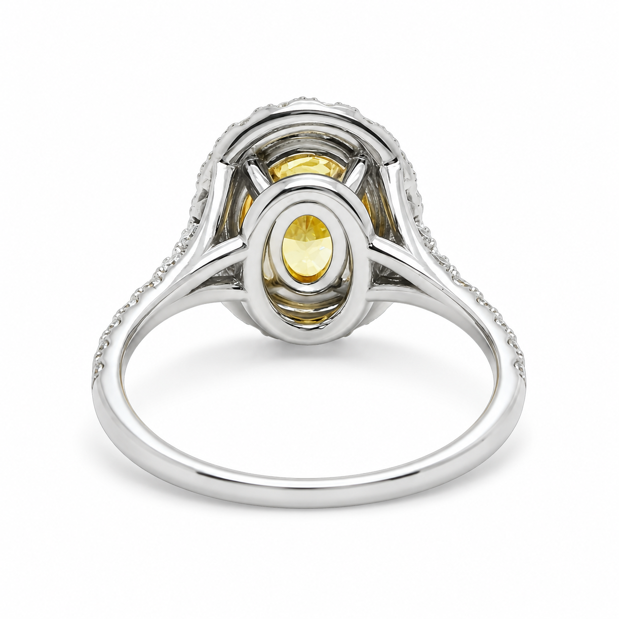 Natural Oval Fancy Light Yellow Diamond Halo Ring 18KT Yellow Gold