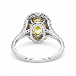 Natural Oval Fancy Light Yellow Diamond Halo Ring 18KT Yellow Gold