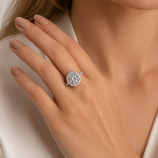 Natural Diamond Halo Ring 18KT White Gold
