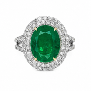 Natural Green Emerald Diamond Halo Cocktail Ring 18KT White Gold