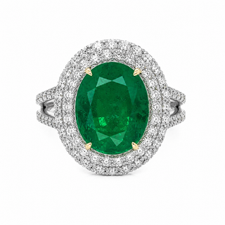 Natural Green Emerald Diamond Halo Cocktail Ring 18KT White Gold