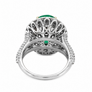 Natural Green Emerald Diamond Halo Cocktail Ring 18KT White Gold