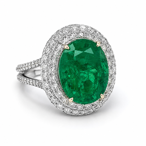 Natural Green Emerald Diamond Halo Cocktail Ring 18KT White Gold