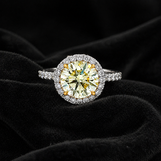 Natural Fancy Yellow Diamond Cocktail Art Deco Ring 18KT White Gold
