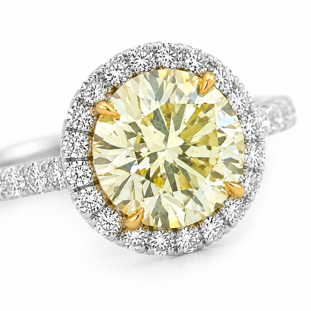 Natural Fancy Yellow Diamond Cocktail Art Deco Ring 18KT White Gold