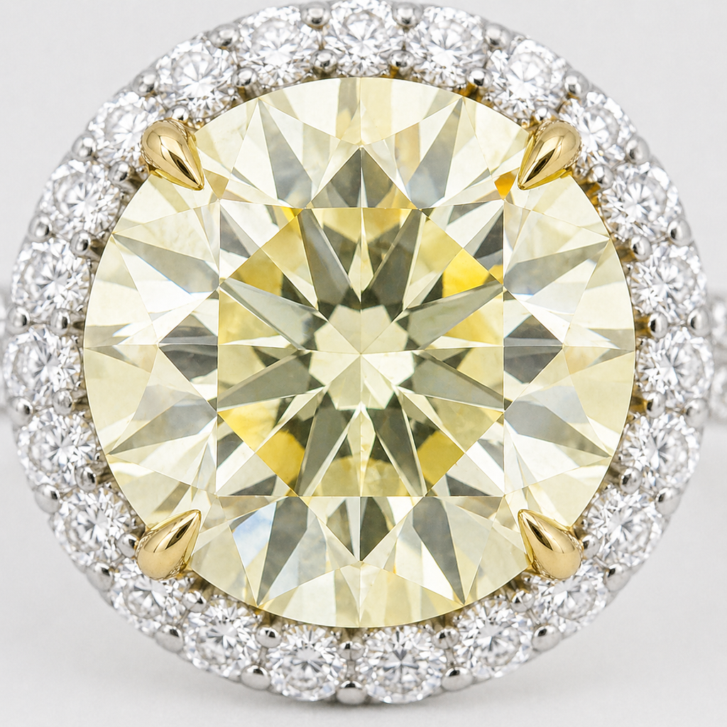 Natural Fancy Yellow Diamond Cocktail Art Deco Ring 18KT White Gold