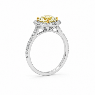 Natural Fancy Yellow Diamond Cocktail Art Deco Ring 18KT White Gold