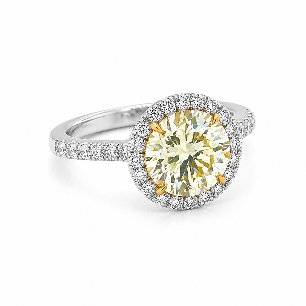 Natural Fancy Yellow Diamond Cocktail Art Deco Ring 18KT White Gold