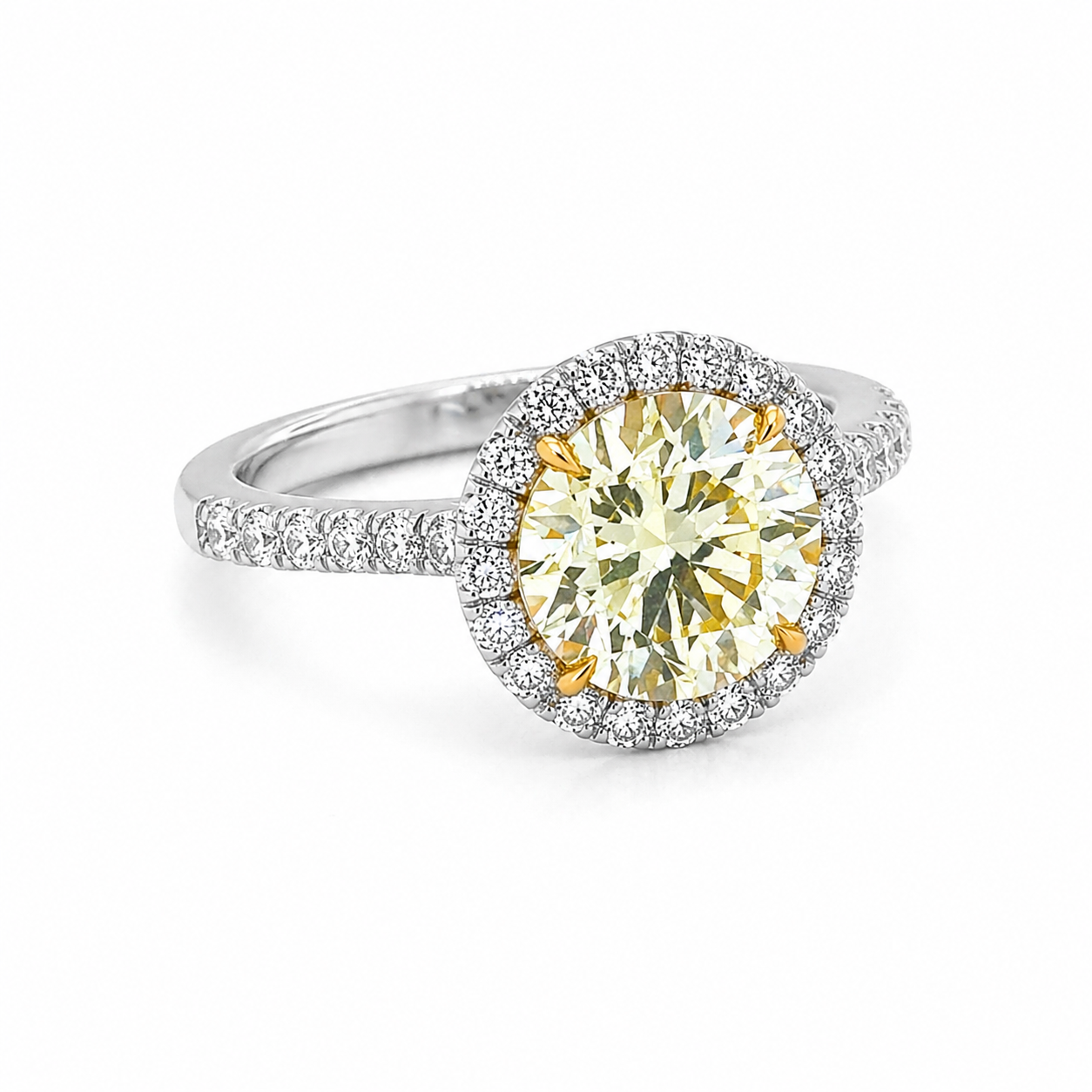 Natural Fancy Yellow Diamond Cocktail Art Deco Ring 18KT White Gold