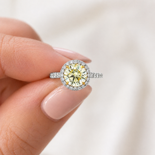 Natural Fancy Yellow Diamond Cocktail Art Deco Ring 18KT White Gold