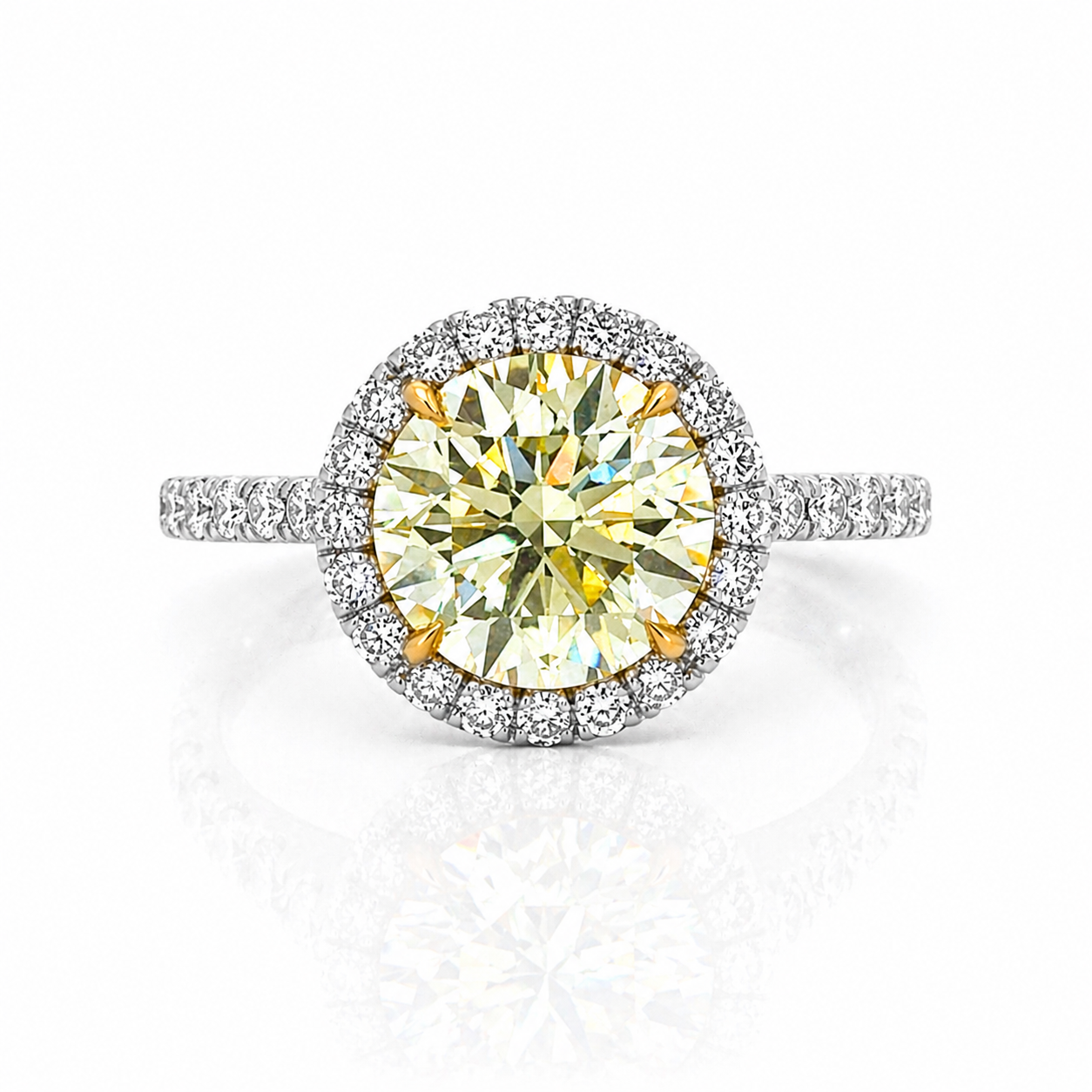 Natural Fancy Yellow Diamond Cocktail Art Deco Ring 18KT White Gold