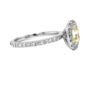 Natural Mined Cushion Cut Fancy Yellow Diamond Halo Ring White Gold Ring GIA