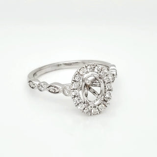 Natural Mined Round Diamond Halo Semi-Mount Fits 7 x 5 mm Ring White Gold