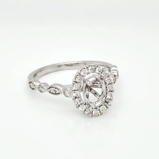 Natural Mined Round Diamond Halo Semi-Mount Fits 7 x 5 mm Ring White Gold
