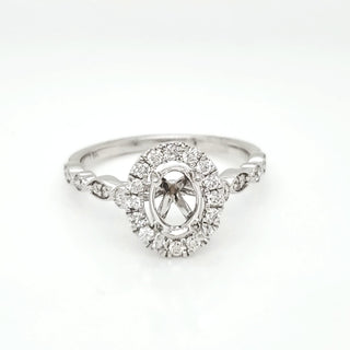 Natural Mined Round Diamond Halo Semi-Mount Fits 7 x 5 mm Ring White Gold