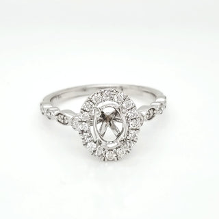 Natural Mined Round Diamond Halo Semi-Mount Fits 7 x 5 mm Ring White Gold