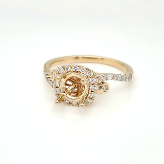 Natural Mined Round Diamond Halo Semi-Mount Fits 6.3 mm Bridal Ring Yellow Gold