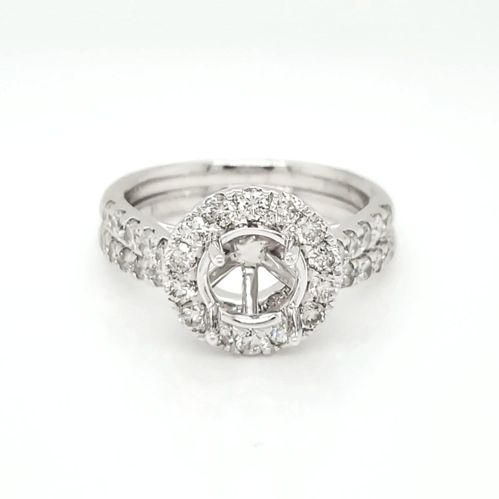 Semi-Mount Fits 7.7 mm with Natural Round Diamond Halo Ring, in White Gold