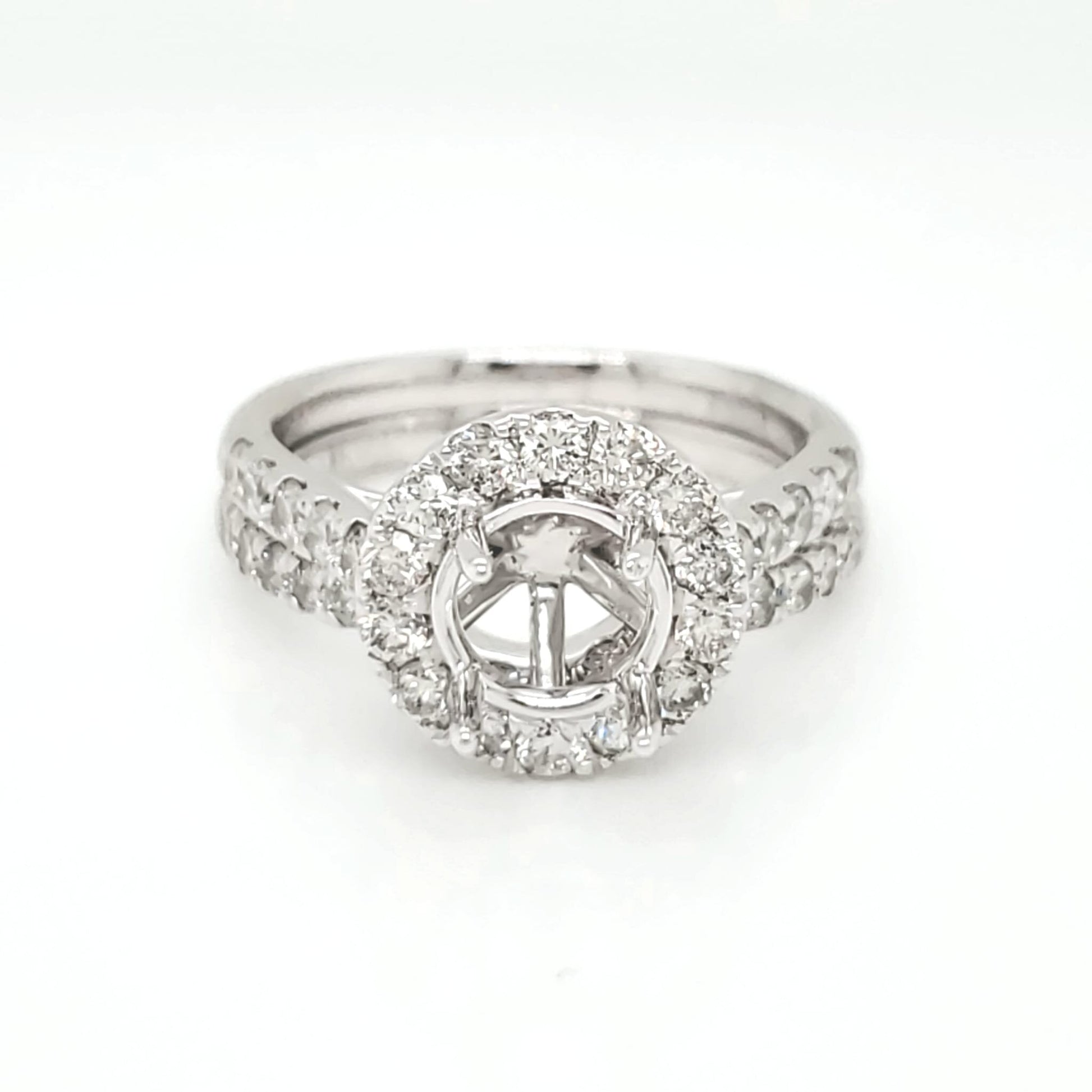 Semi-Mount Fits 7.7 mm with Natural Round Diamond Halo Ring, in White Gold