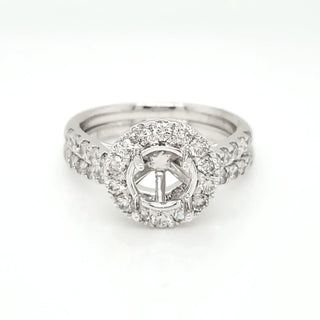 Natural Mined Round Diamond Halo Semi-Mount Fits 7.7 mm Ring White Gold