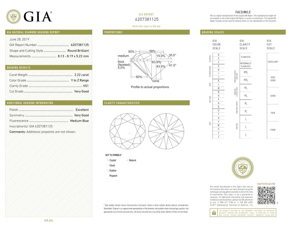 2.22 ct Diamond Round Cut Y VS1 (GIA) 6207381125