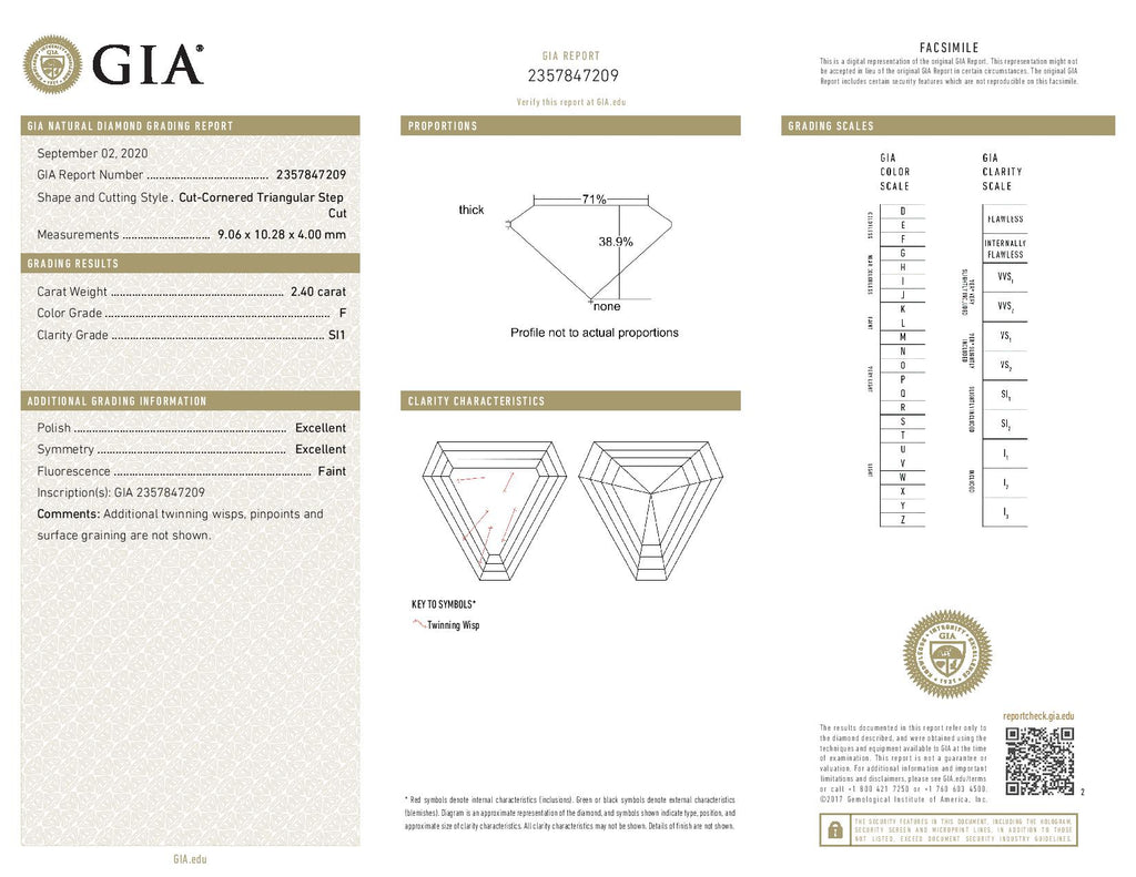 2.4 ct Diamond Trillion Cut F SI1 (GIA) 2357847209