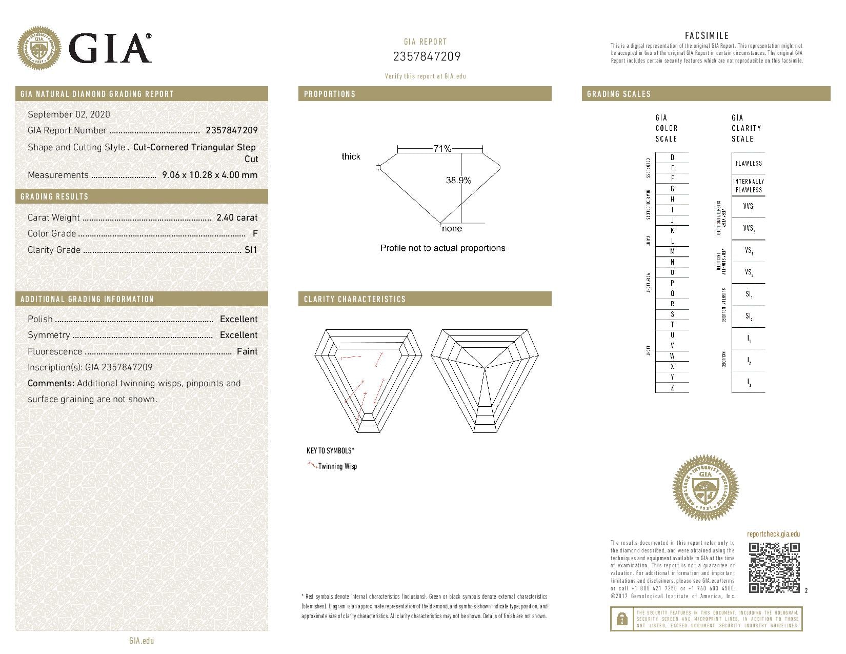 2.4 ct Diamond Trillion Cut F SI1 (GIA) 2357847209