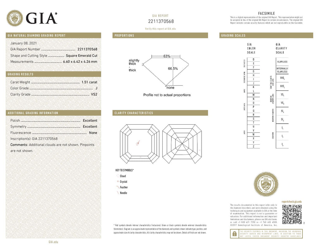 1.51 ct Diamond Asscher Cut J VS2 (GIA) 2211370568