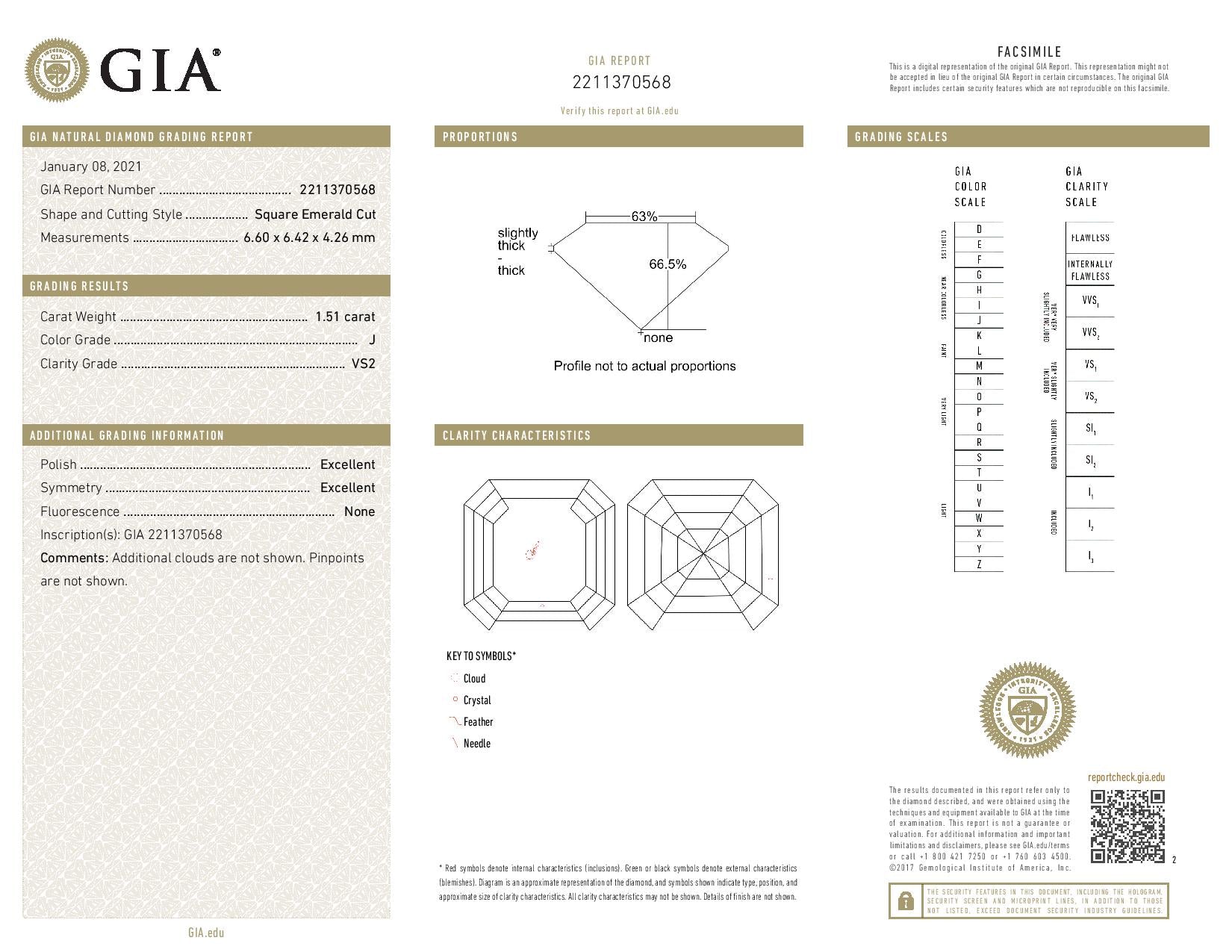 1.51 ct Diamond Asscher Cut J VS2 (GIA) 2211370568